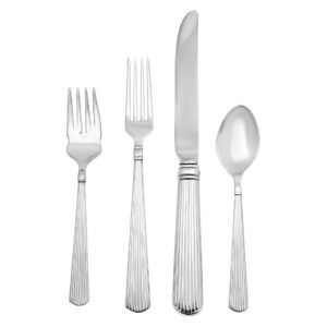 "ASHMONT" Sterling Silver Flatware Set patented in 1990 by Reed & Barton- 4 place set  for 8 with 5 Serving pieces. As new Condition.Most of the pieces still in their  original unopened plastic sleeves.