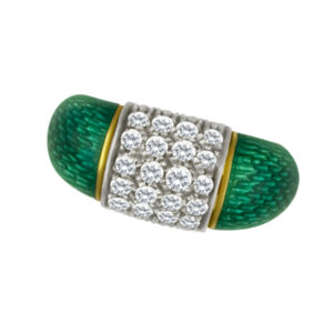 Enamel ring In 18k with pave diamonds. Size 4.5