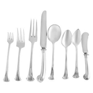 "ONSLOW" Sterling Silver Flatware Set by Tuttle, patented in 1973. 8 place Setting for 12 + 10 Serving Pieces- Over 3800 grams of sterling silver-