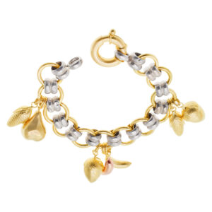 Bracelet in 18k yellow gold and white gold with yellow gold charms