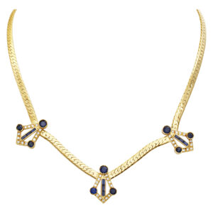 18k necklace with blue sapphires and diamonds