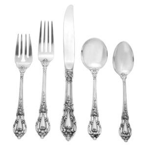 "ELOQUENCE" sterling silver flatware set patented in 1953 by Lunt. 5 Place set for 12 with 6 serving pieces