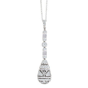 Platinum & diamond drop pendant on a 14k white gold chain