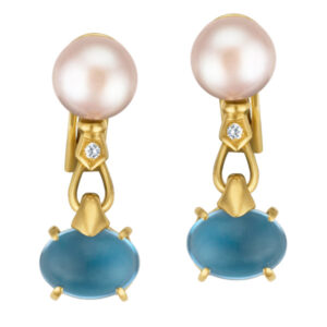 Bvlgari Allegra Color Collection earrings in 18k yellow gold with pearls, blue topaz and diamonds