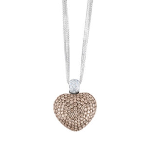 Puffed cognac diamond heart pendant