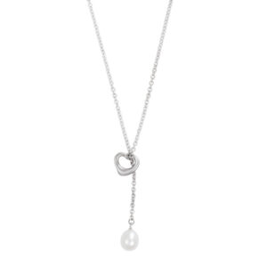 Elsa Peretti Open Heart lariat in sterling silver with a freshwater pearl