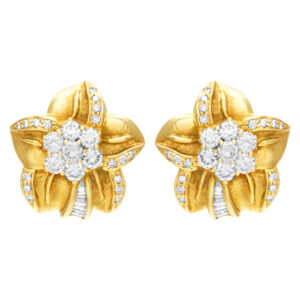 Flower design diamond earrings in 18k w/ approx. 1 carat in diamonds