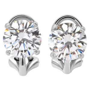 Tiffany & Co. Diamond stud earrings in platinum. GIA Certified 1.66 cts (F, VVS1) 1.69 cts (F, VVS2)