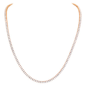 Line Diamonds necklace with 17.85 carats full cut round brilliant diamonds set in 14K rose gold.