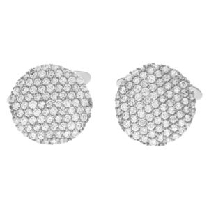 18k white gold pave set circle cufflinks with 2.5 carats in diamonds