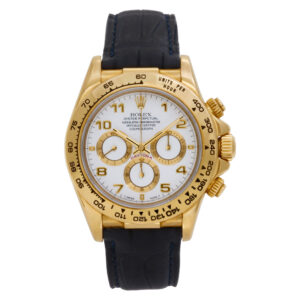 Rolex Daytona in 18k yellow gold on blue alligator band